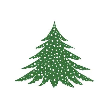 Christmas tree with snow elements. The tree is green. Isolated vector illustr Stock Illustration