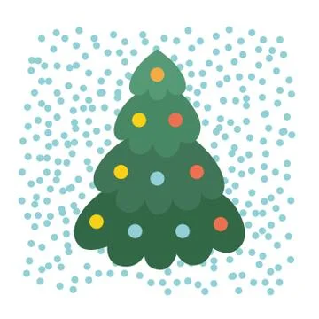 Christmas tree with snow elements. The tree is green. Isolated vector illustr Stock Illustration