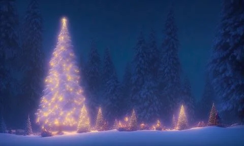 Christmas tree in a snow environment Stock Illustration