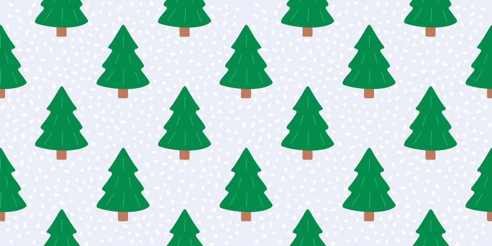 Christmas tree, snow pattern. Seamless winter cute print of forest. Snowflakes Stock Illustration
