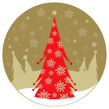 Christmas tree in the snow. Vector black and white coloring page. Stock Illustration