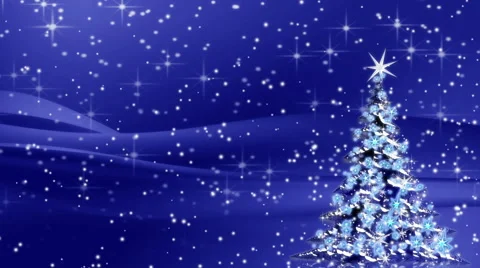 Christmas tree with snowflakes on blue background, winter seasonal scene Stock Footage 58234512
