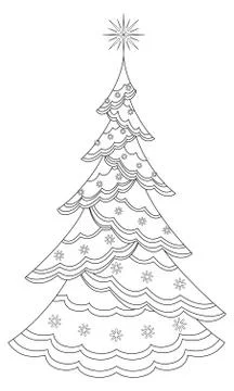 Christmas tree with snowflakes, contours Stock Illustration