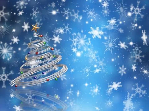 Christmas tree on snowflakes Stock Illustration