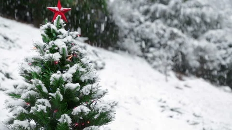 Christmas Tree Snowing Stock Footage 62522461
