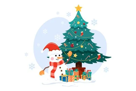 Christmas tree with snowman Stock Illustration