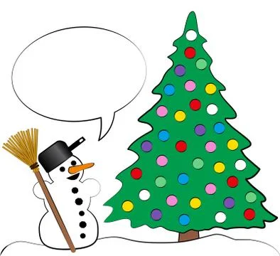 Christmas Tree Snowman Speech Bubble Comic Stock Illustration