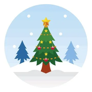 Christmas tree in snowy field. Vector 스톡 일러스트