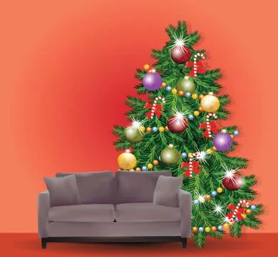 Christmas tree with sofa 스톡 일러스트