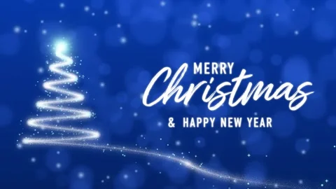 Christmas tree with sparkling white lights on blue background. Merry Christmas Stock Footage 311362163