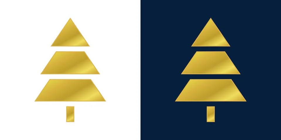 Christmas tree, spruce, pine icon vector image. Christmas tree logo gold decor Stock Illustration