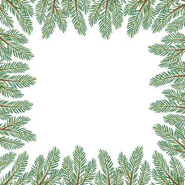 Christmas tree square frame. Hand drawn flat style Stock Illustration