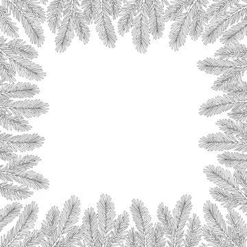 Christmas tree square frame. Hand drawn doodle style Stock Illustration