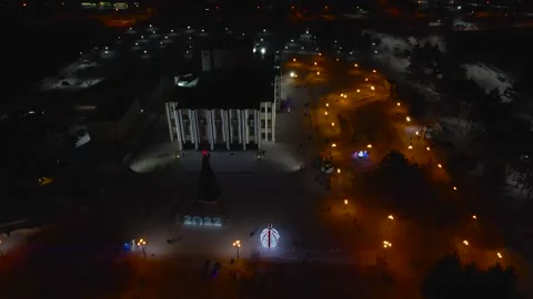 Christmas Tree on the Square next to Ice Slide and Sculpture Stock Footage 194343231
