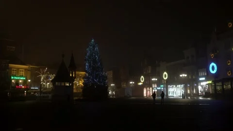 Christmas tree on square with people Stock Footage 145156674