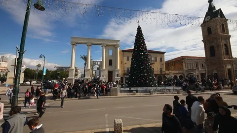 Christmas tree on the square of tower clock Stock Footage 102713508