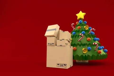 Christmas tree with stack of boxes Illustrazione stock