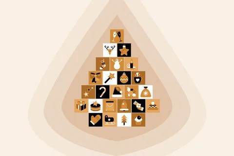 Christmas Tree Stacked Collage Boho Style Icons Stock Illustration
