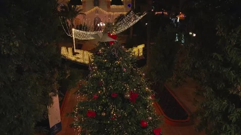 Christmas tree standing on the main square decorated and illuminated Stock Footage 230913641