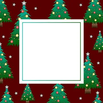 Christmas Tree with Star on Red Banner Card Stock Illustration