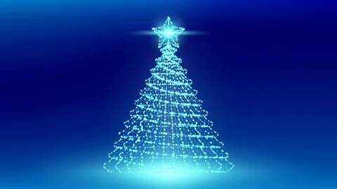 Christmas Tree with Star wireframe polygon bokeh light frame structure Stock Footage 95786478