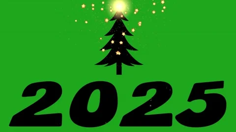 Christmas tree with stars falling on 2025 on green screen background Stock Footage 277106976