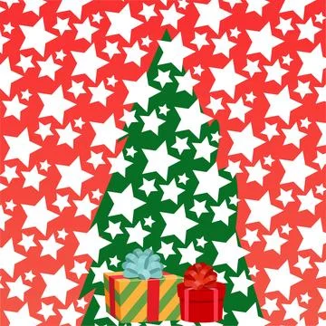 Christmas Tree Stars Pattern With Gifts Illustrazione stock