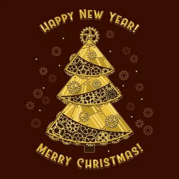 Christmas tree in steampunk style Illustrazione stock