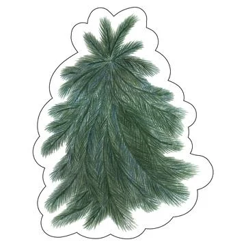 Christmas Tree Sticker Drawn by Colored Pencil Isolated on White Background. Stock Illustration