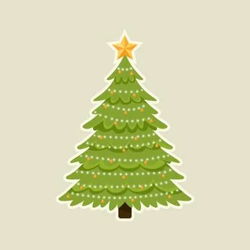 Christmas tree sticker isolated flat illustration Stock Illustration