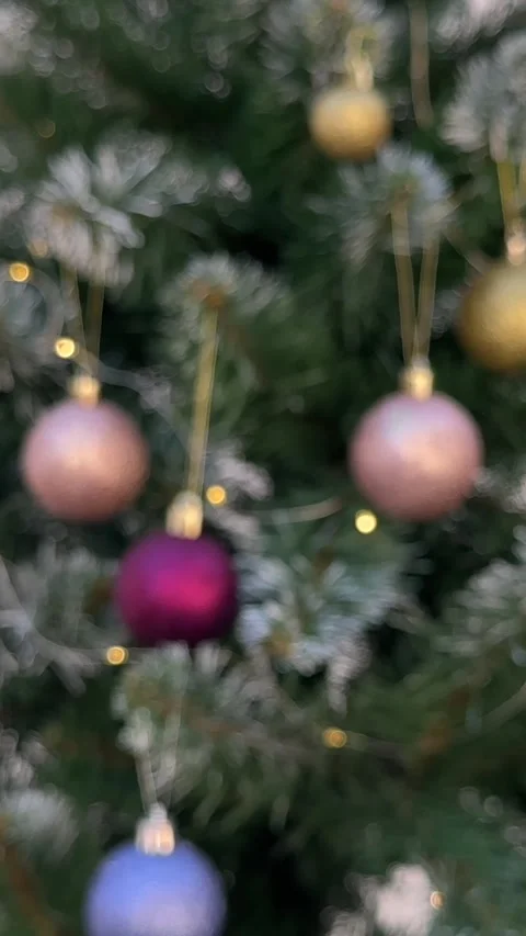 Christmas tree on the street hitting the camera, christmas background Stock Footage 255037858
