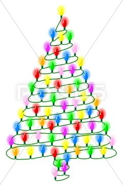 Christmas tree from a string of lights on white Stock Illustration