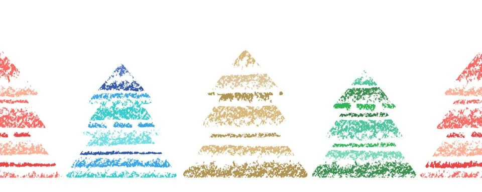 Christmas tree striped pattern set. Crayon hand drawing with colorful stroke. Stockillustratie