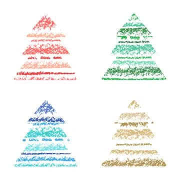 Christmas tree striped set crayon hand drawing with colorful stroke. Stock Illustration