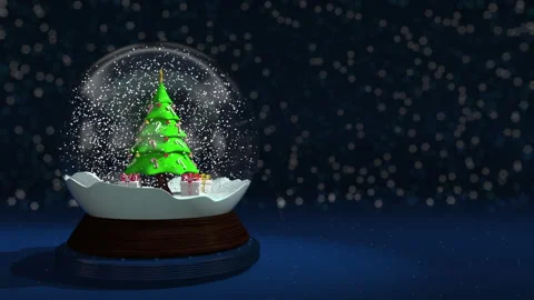 Christmas tree surrounded by gift boxes on snow inside a glass ball Stock Footage 225868964