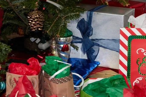 Christmas tree surrounded by presents Stock Photos