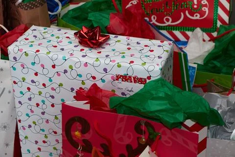 Christmas tree surrounded by presents Stock Photos