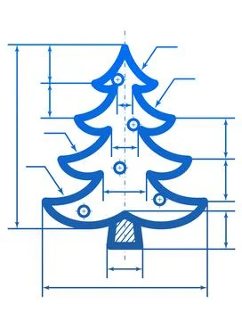 Christmas tree symbol with dimension lines Stock Illustration