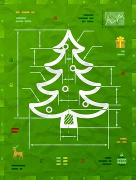 Christmas tree symbol as technical blueprint drawing Stock Illustration