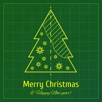 Christmas tree technical blueprint drawing vector illustration Stock Illustration