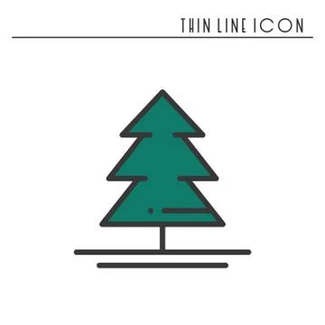 Christmas tree thin line icon. Spruce fir. New Year celebration outline decor Stock Illustration