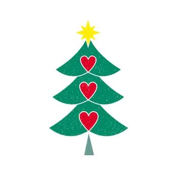 Christmas tree with three hearts. Stock Illustration