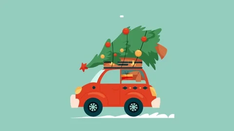 Christmas tree on top of the car Stock Footage 258158579