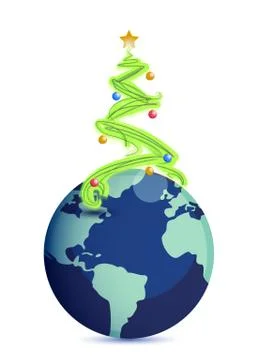 Christmas tree in top of the globe Stock Illustration