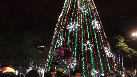 Christmas tree in a town square of Cali during the holidays Stock Footage 70794234