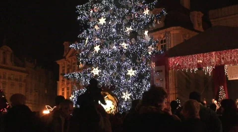 Christmas Tree in Town Square Stock Footage