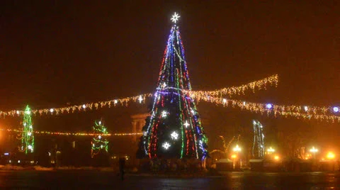 Christmas tree in the town square Stock Footage 24852209