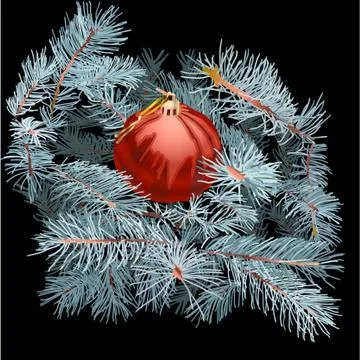 Christmas tree toy on the branches. Stock Illustration