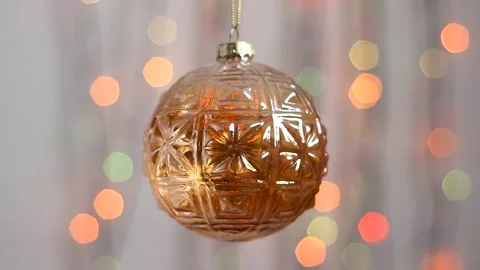 Christmas tree toy in the form of a sphere, transparent. Close-up. Stock Footage 143379056