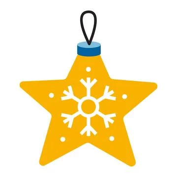 Christmas tree toy in the shape of a yellow star with a snowflake. Trendy m.. Stock Illustration